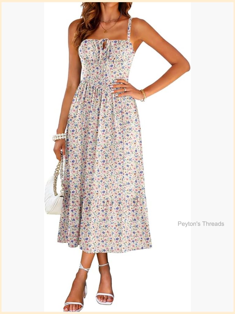 Women's Sleeveless Midi Dress With Pockets Adjustable Spaghetti Strap Floral